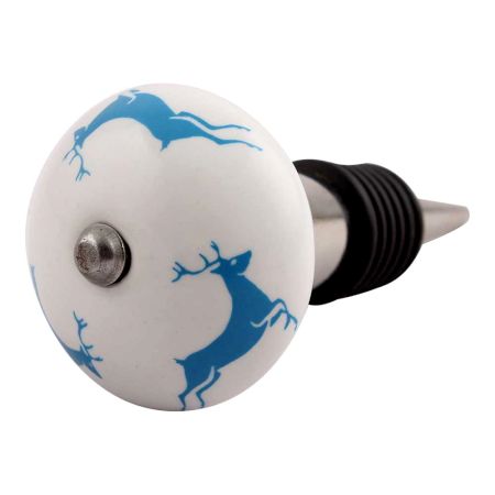 Turquoise Running Rein Deer Pattern Ceramic Wine Stopper
